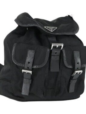 PRADA Backpack Nylon Black Silver Auth 169609